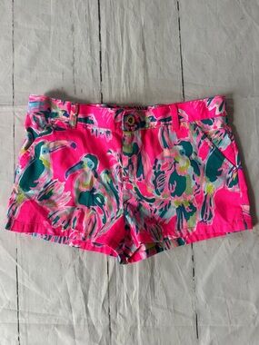 Lilly Pulitzer girls mini callahan shorts size 14 pink dragonfruit toucan can